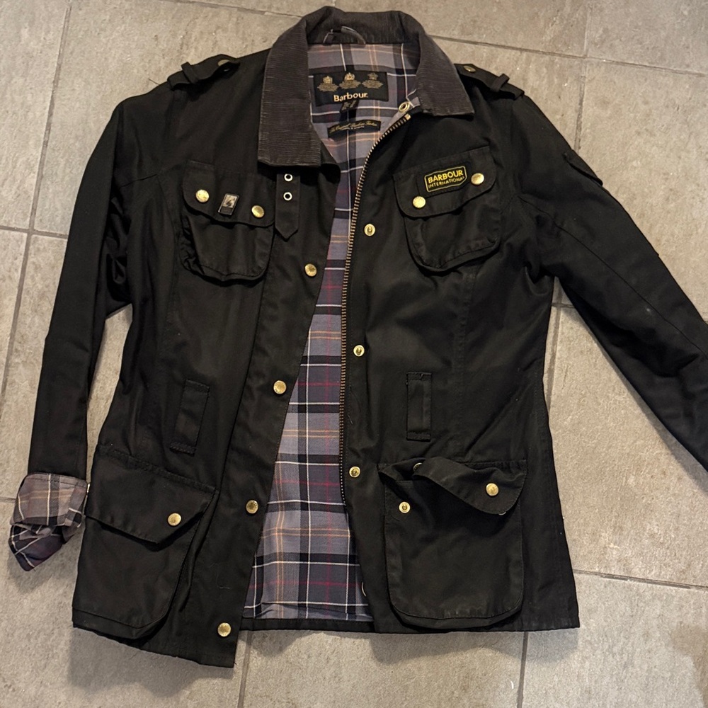 Barbour Black Military Jacket with Plaid Lining